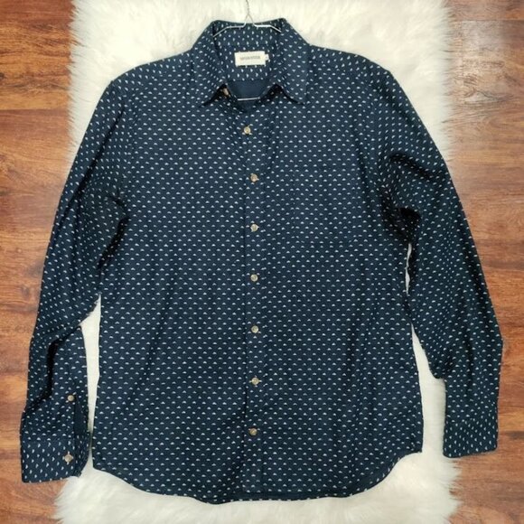 Taylor Stitch Men's Long Sleeve Printed Navy Button-Front Shirt Size 40 - Picture 2 of 8